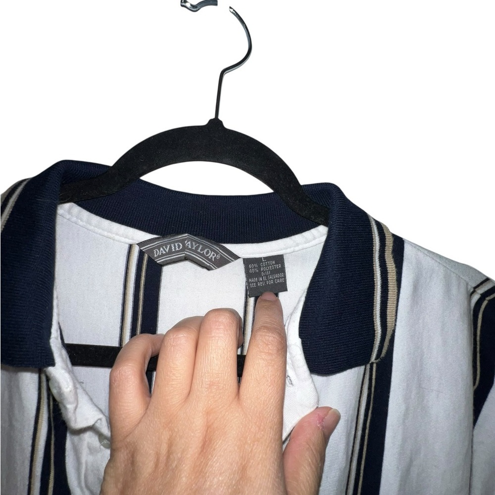 Vintage David Taylor Black and White Striped Polo Shirt - Picture 3 of 6